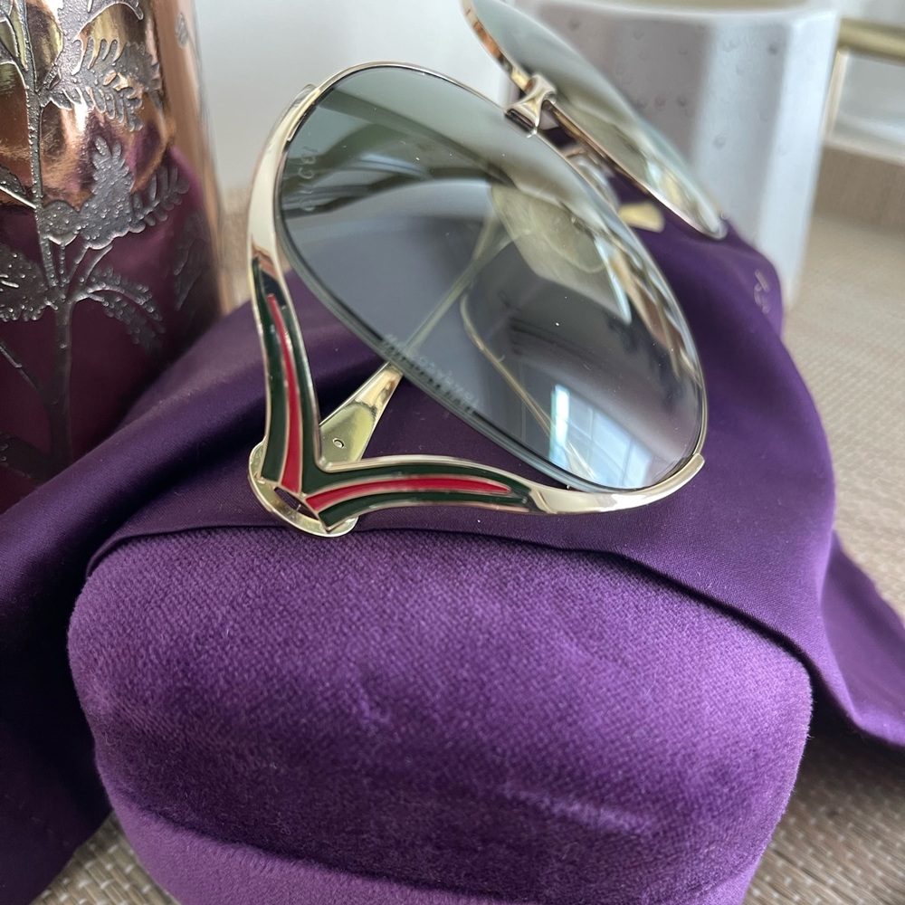 GUCCI Oversized Oval GG Gold Red Green Sunglasses - Picture 11 of 15